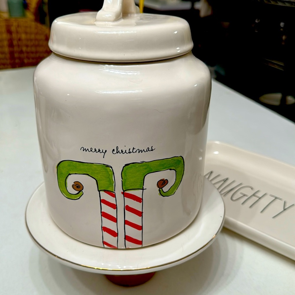Rae Dunn Christmas Elf feet Lg Canister